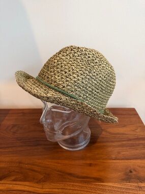 Juicy Couture Straw Beige & Green Trim Woven Summer Hat